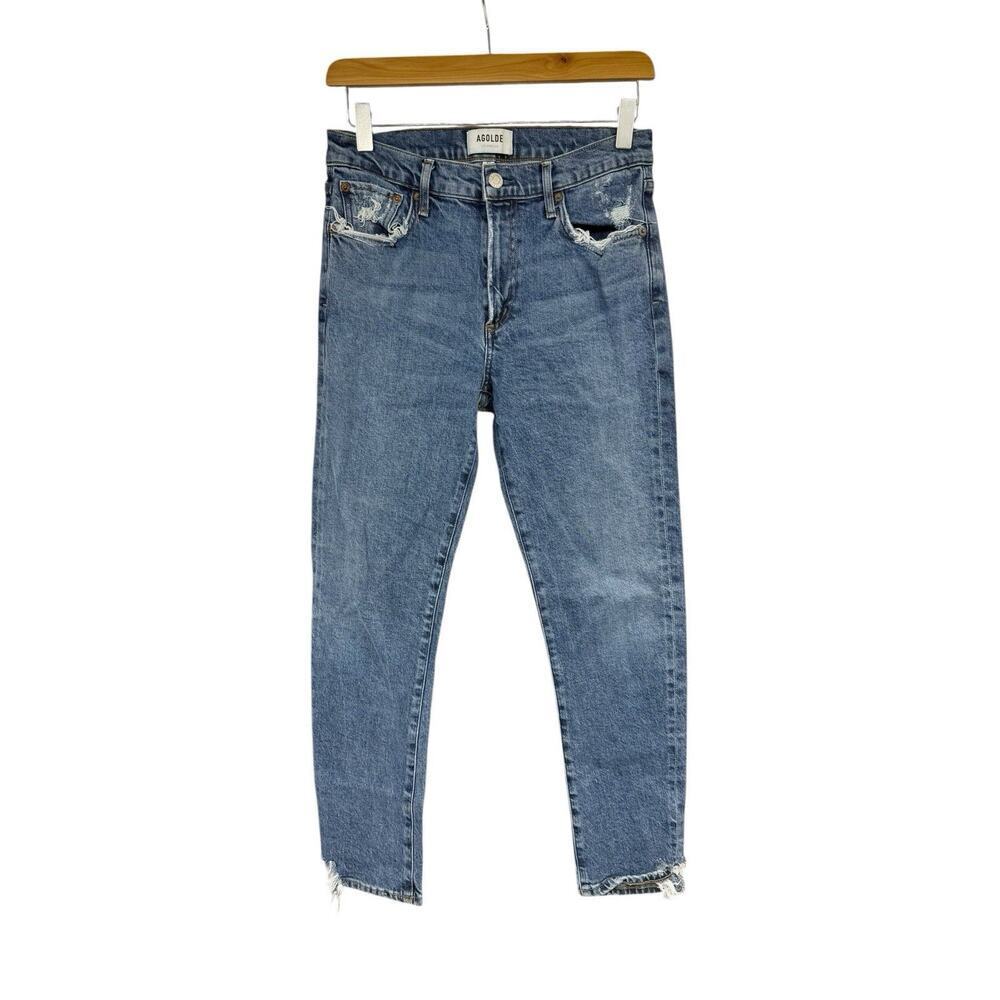 $158 AGOLDE SZ 27‎ Toni Mid Rise Straight Jeans in Stratosphere Distressed